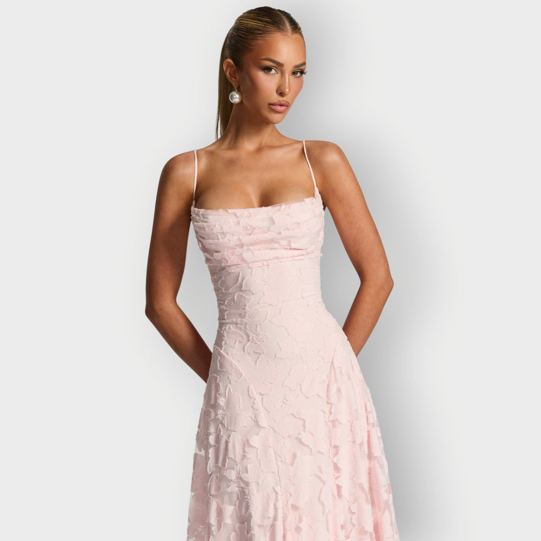 Maevira | Dress for Evening in Velvet Floral Senza Spalline