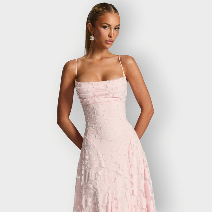 Maevira | Dress for Evening in Velvet Floral Senza Spalline