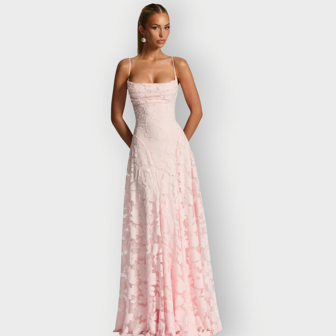 Maevira | Dress for Evening in Velvet Floral Senza Spalline