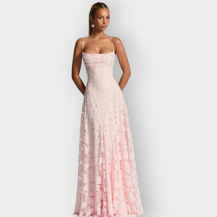 Maevira | Dress for Evening in Velvet Floral Senza Spalline