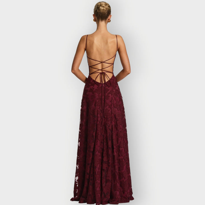Maevira | Dress for Evening in Velvet Floral Senza Spalline