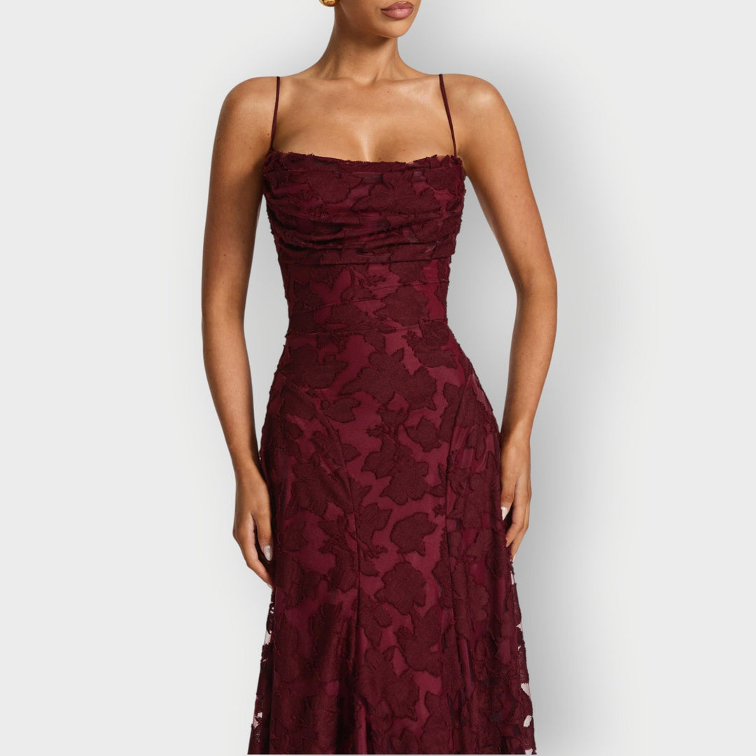 Maevira | Dress for Evening in Velvet Floral Senza Spalline