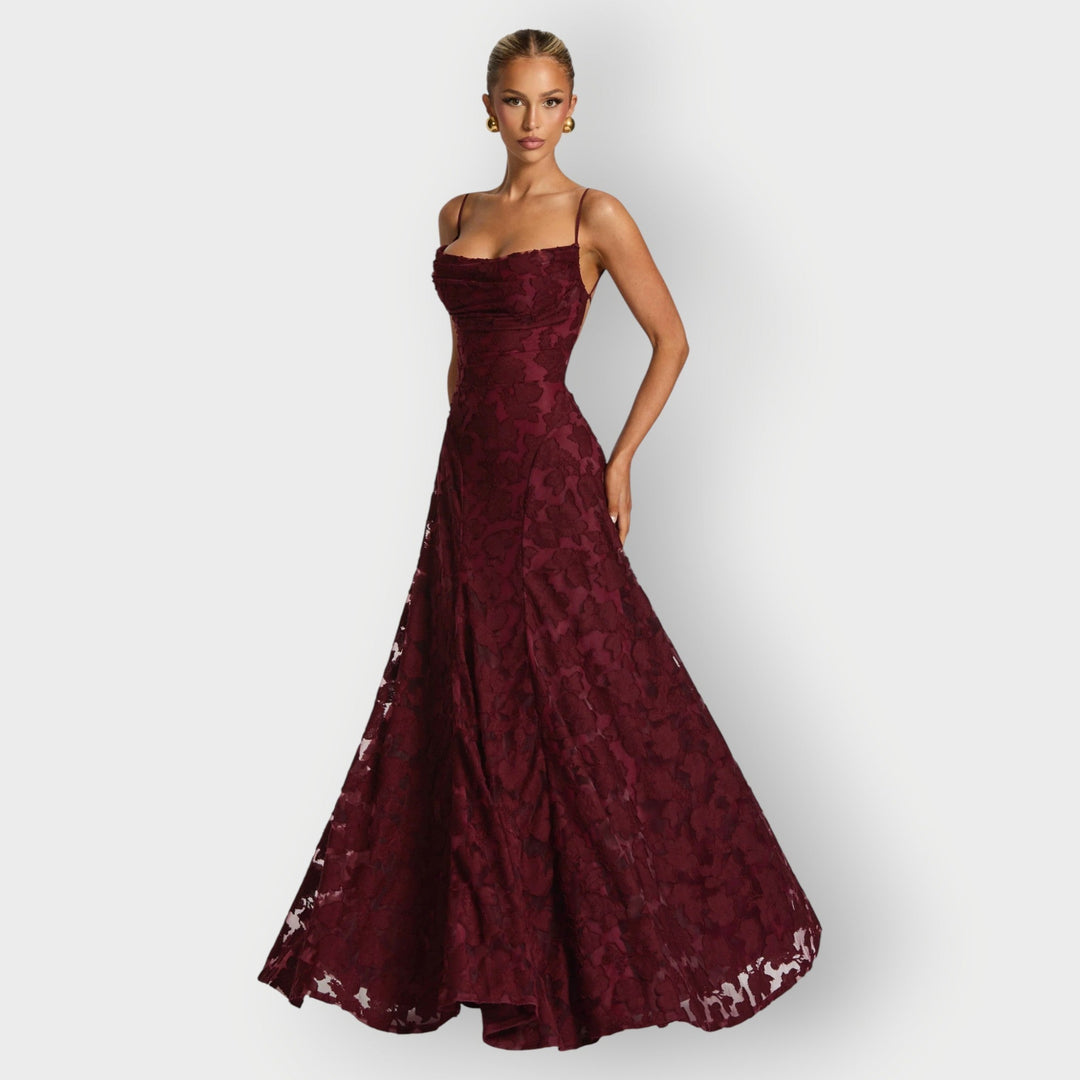 Maevira | Dress for Evening in Velvet Floral Senza Spalline
