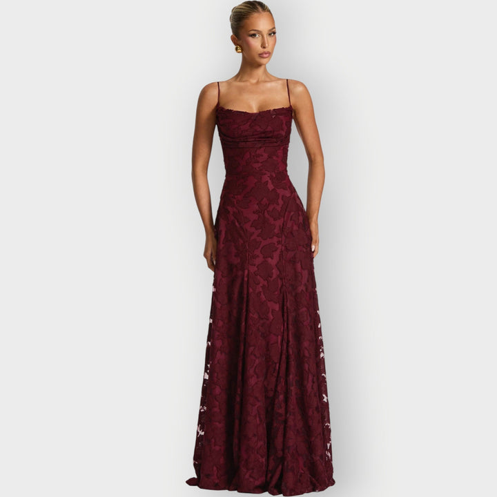 Maevira | Dress for Evening in Velvet Floral Senza Spalline