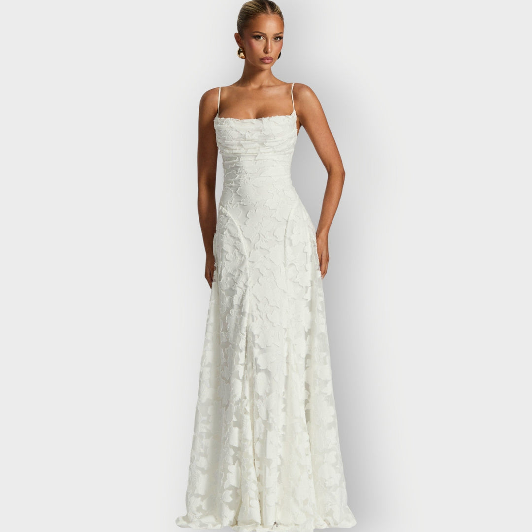 Maevira | Dress for Evening in Velvet Floral Senza Spalline