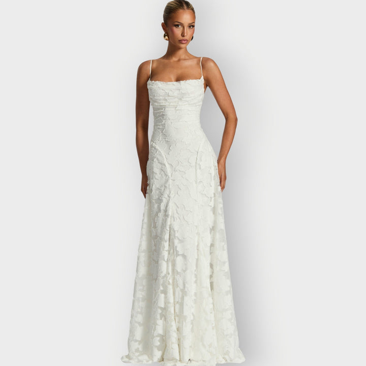 Maevira | Dress for Evening in Velvet Floral Senza Spalline