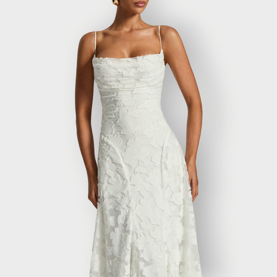 Maevira | Dress for Evening in Velvet Floral Senza Spalline