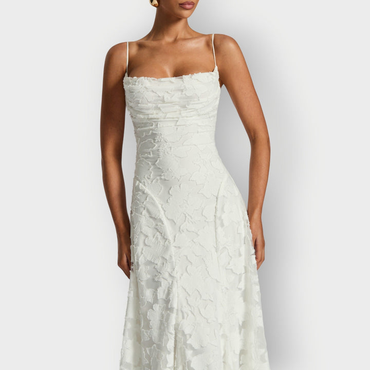 Maevira | Dress for Evening in Velvet Floral Senza Spalline