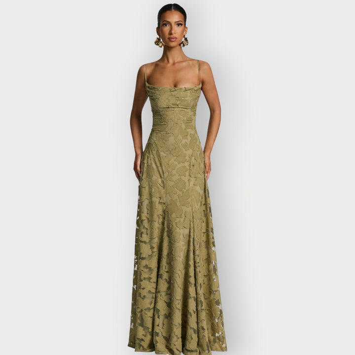 Maevira | Dress for Evening in Velvet Floral Senza Spalline