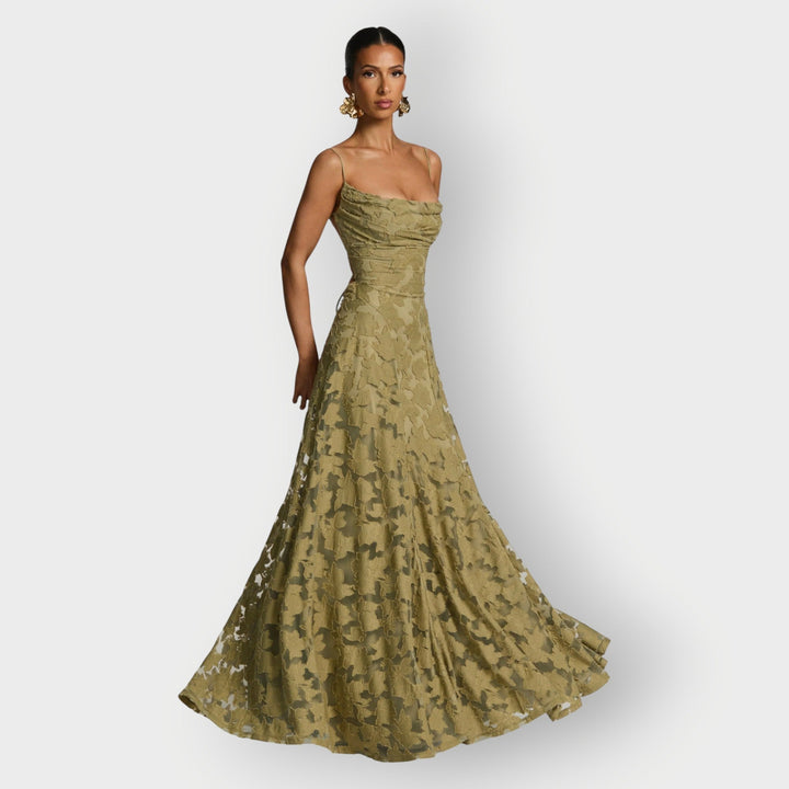 Maevira | Dress for Evening in Velvet Floral Senza Spalline