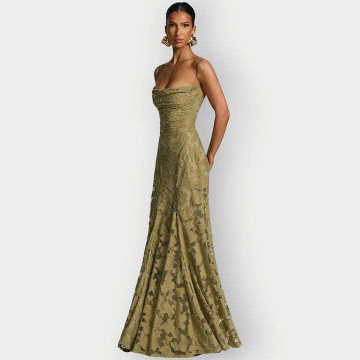 Maevira | Dress for Evening in Velvet Floral Senza Spalline