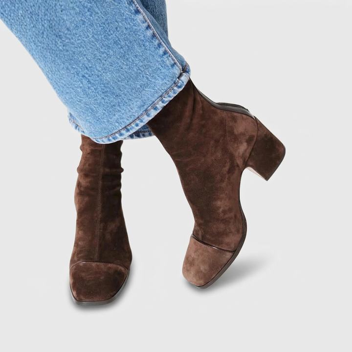 Lora | Elegant Comfort Heel Boots - Brown