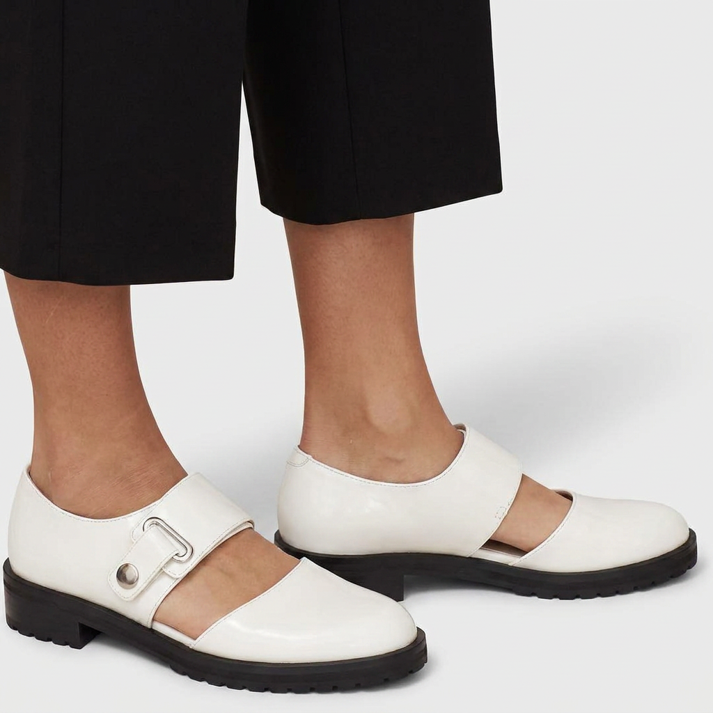 Orthopedic Mary Jane Shoes Real Leather Golden Details - White