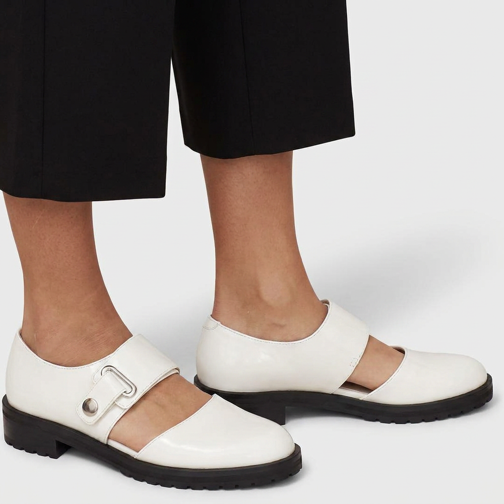 Orthopedic Mary Jane Shoes Real Leather Golden Details - White