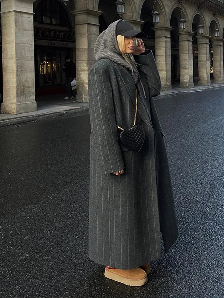 Sophie | Stylish Striped Wool Blend Trench Coat - 