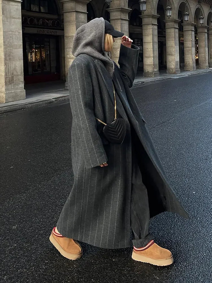 Sophie | Stylish Striped Wool Blend Trench Coat - 