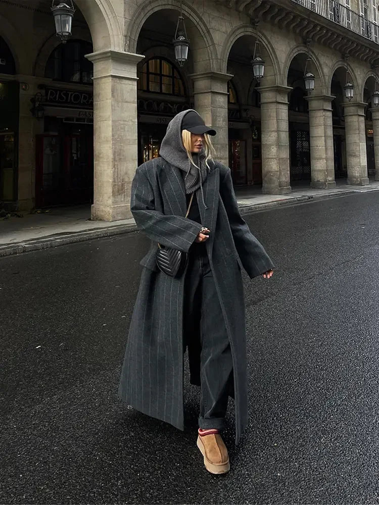 Sophie | Stylish Striped Wool Blend Trench Coat - 