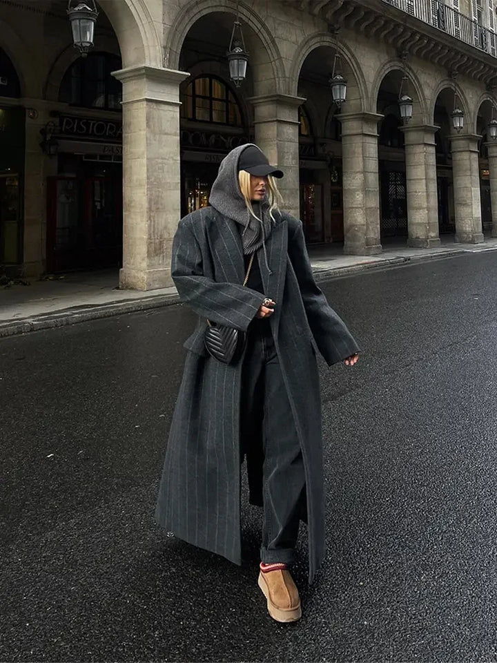 Sophie | Stylish Striped Wool Blend Trench Coat - 