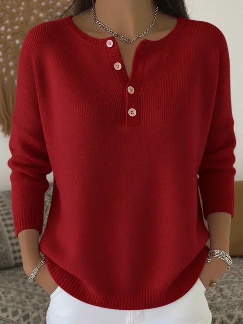 Helena | Ribbed Henley Sweater - Black