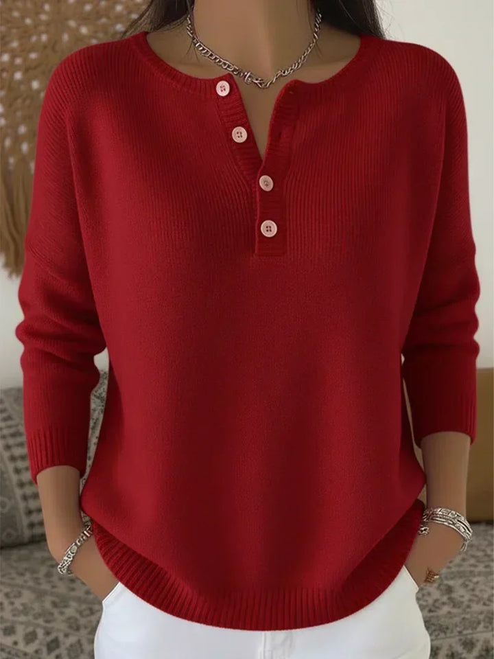 Helena | Ribbed Henley Sweater - Black