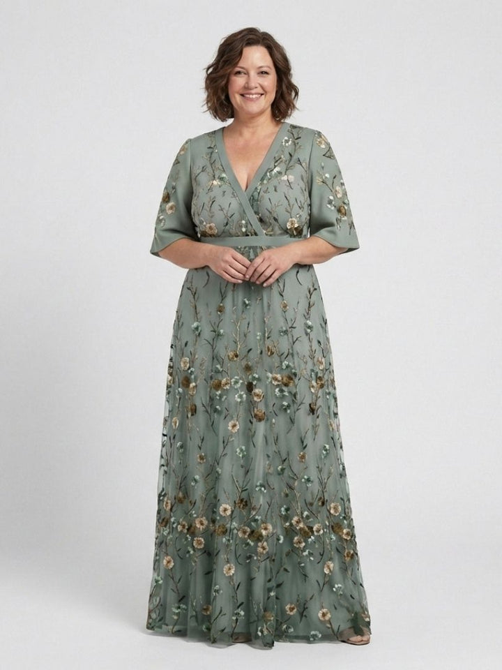 Floral V Neck Short Sleeve Maxi Dress