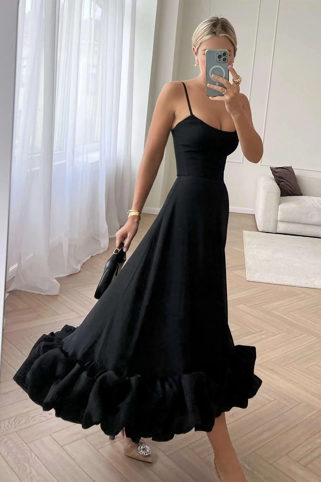 Heather | Dress Midi with Hem a Balze & Linea ad Un
