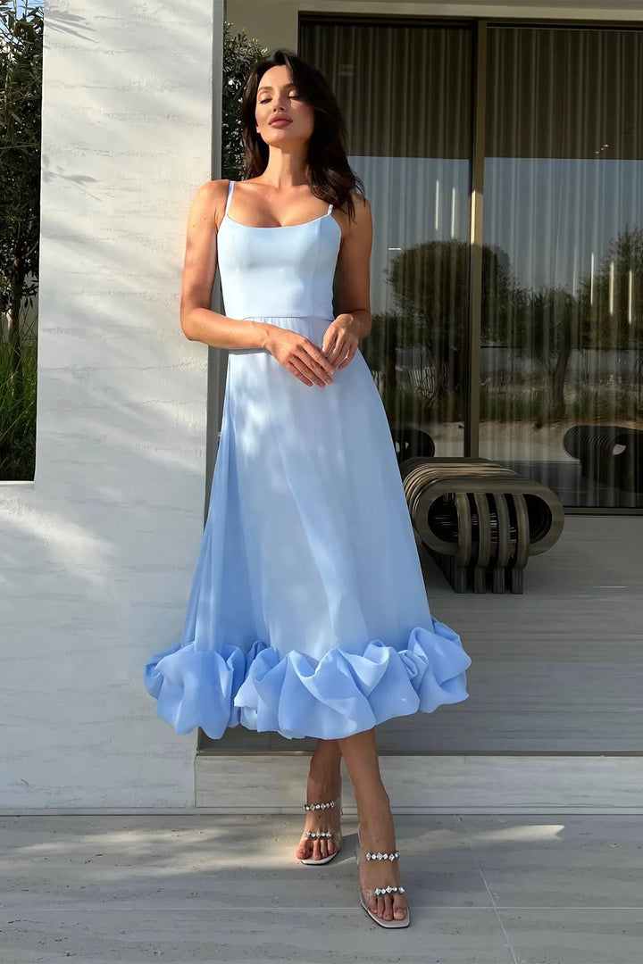 Heather | Dress Midi with Hem a Balze & Linea ad Un
