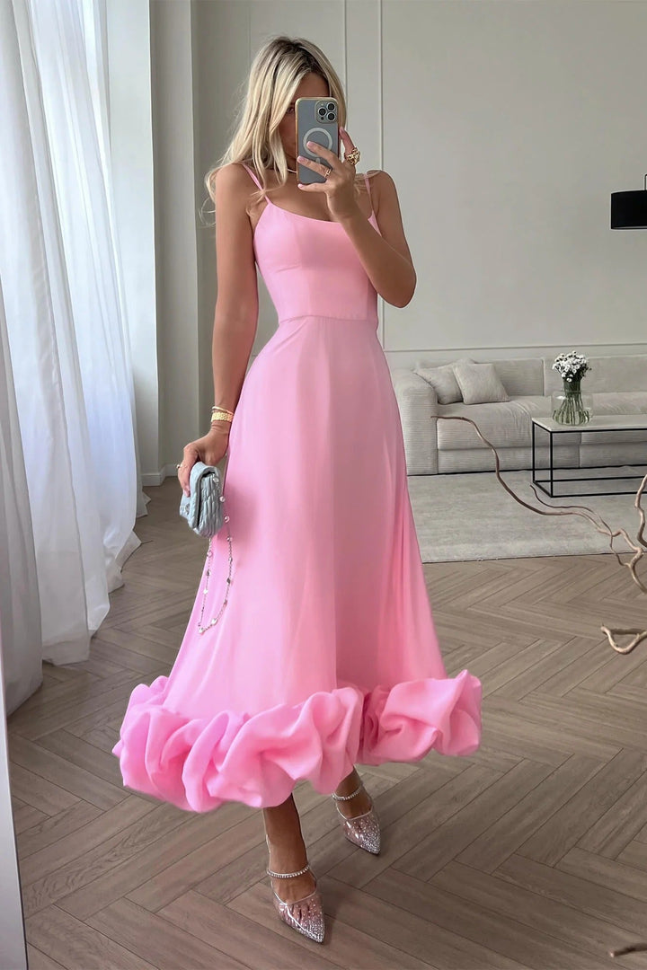 Heather | Dress Midi with Hem a Balze & Linea ad Un