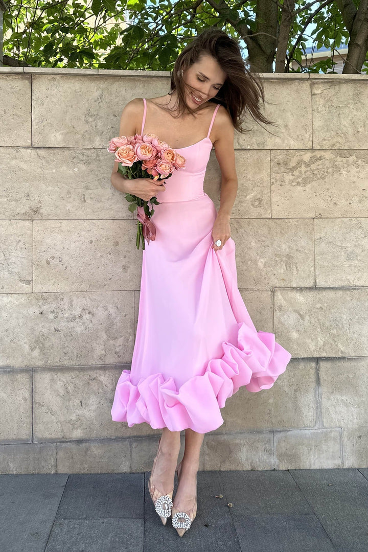 Heather | Dress Midi with Hem a Balze & Linea ad Un