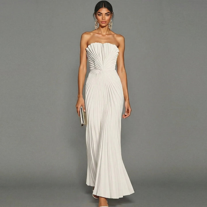Celeste | Strapless Pleated Occasion Midi Dress