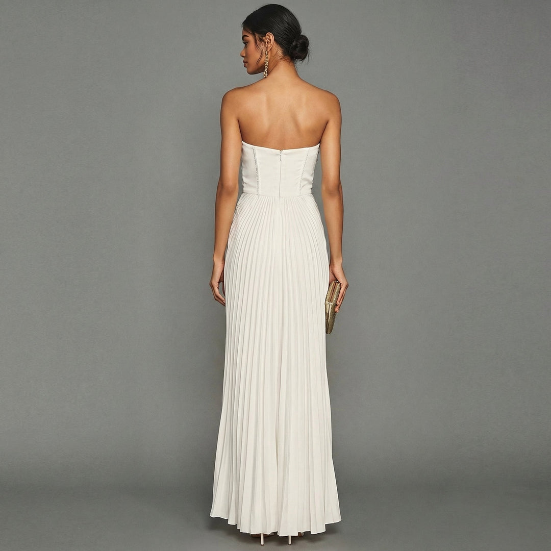 Celeste | Strapless Pleated Occasion Midi Dress