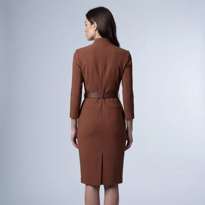 Tess | Sheath Midi Dress with Scollo a V & Belt