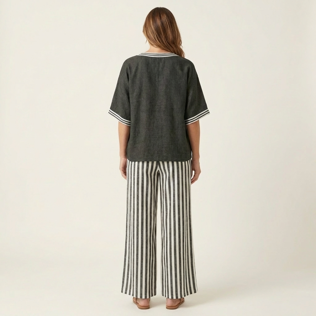 Juliana | V-Neck Varsity Top & Stripe Gamba Larga Completo