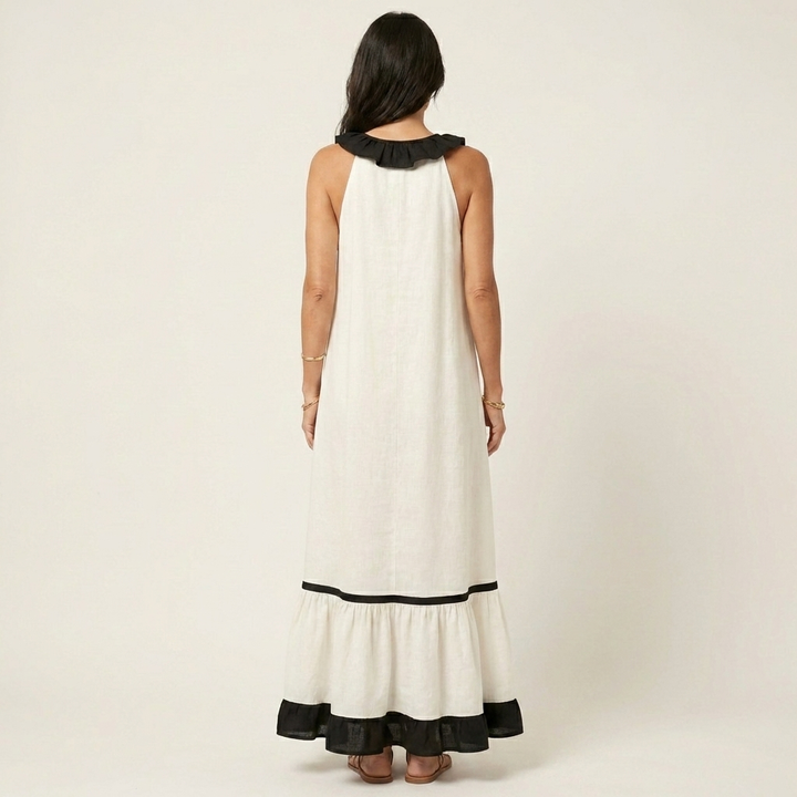 Milena | Maxi Dress Sleeveless with Scollo a Balze & Bordi a Contrasto