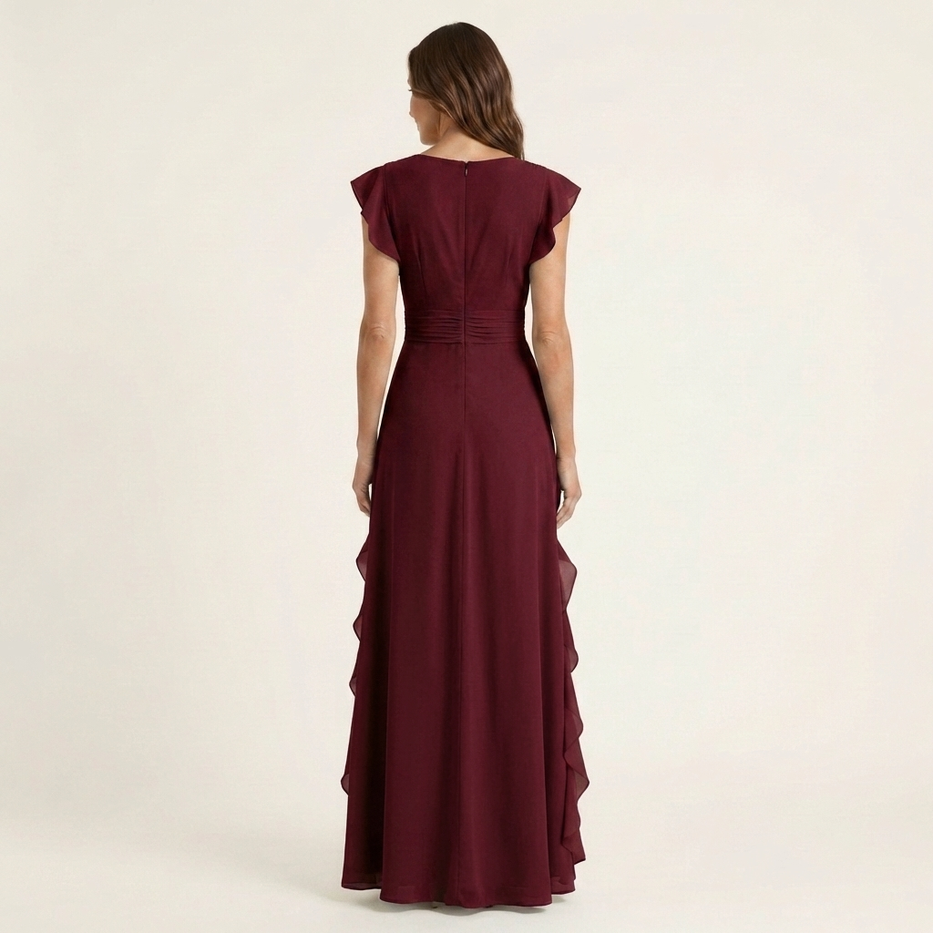 Nellyana | Wrap-Stile Scollo a V Flutter-Sleeve Cascading Ruffle Maxi Dress