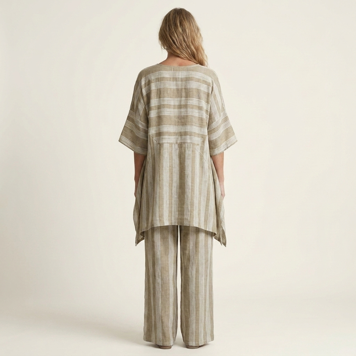 Kiara | Due Pezzi Striped Cotton-Linen Completo