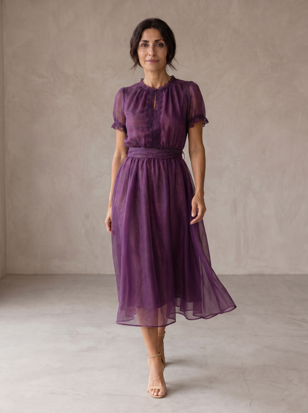 Coco | Maxi Dress with Teardrop Neckline & Chiffon Lace Trim