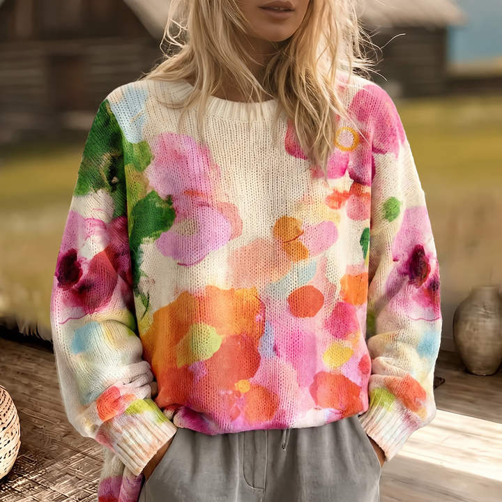 Farida | Multicolor Tie-Dye Floral Knit Pullover