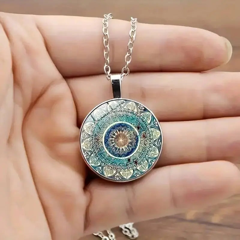 Necklace Mandala Blue Round Elegant