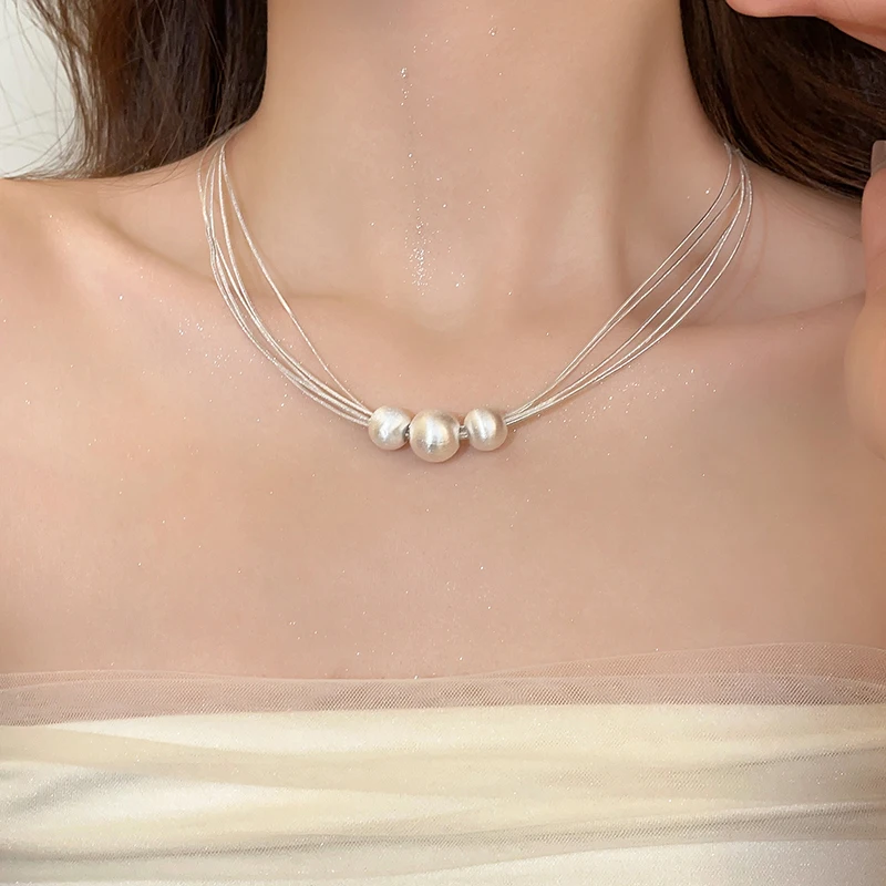 Necklace Layered Elegant with Pearls White