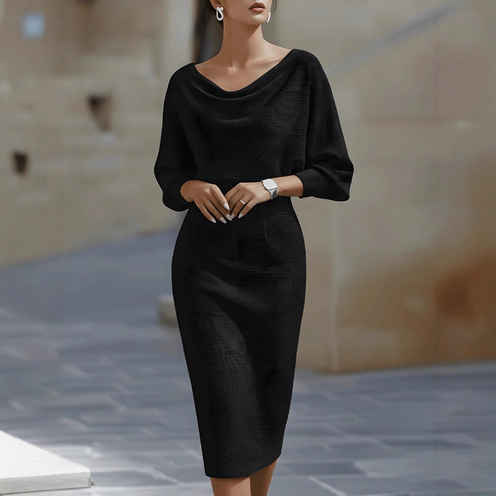 White | Draped Bat-Sleeve Midi Dress