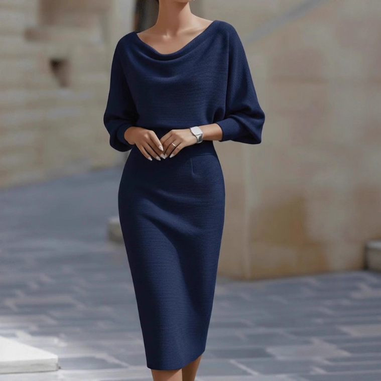 White | Draped Bat-Sleeve Midi Dress