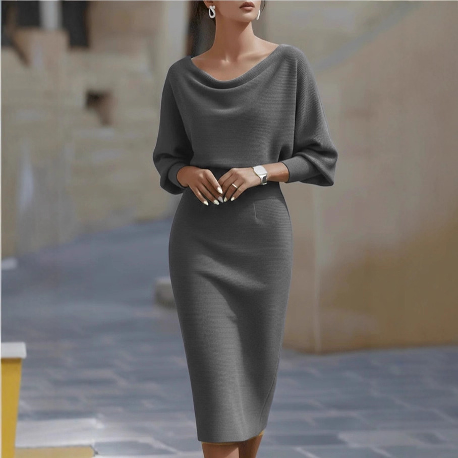 White | Draped Bat-Sleeve Midi Dress