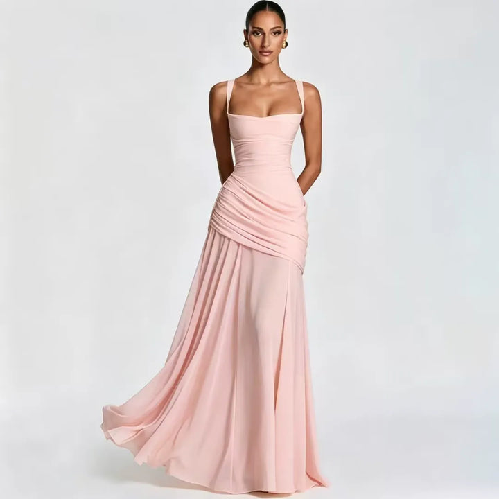 Enie | Draped Square-Neck Maxi Dress - 