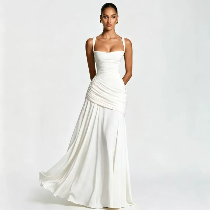 Enie | Draped Square-Neck Maxi Dress - 