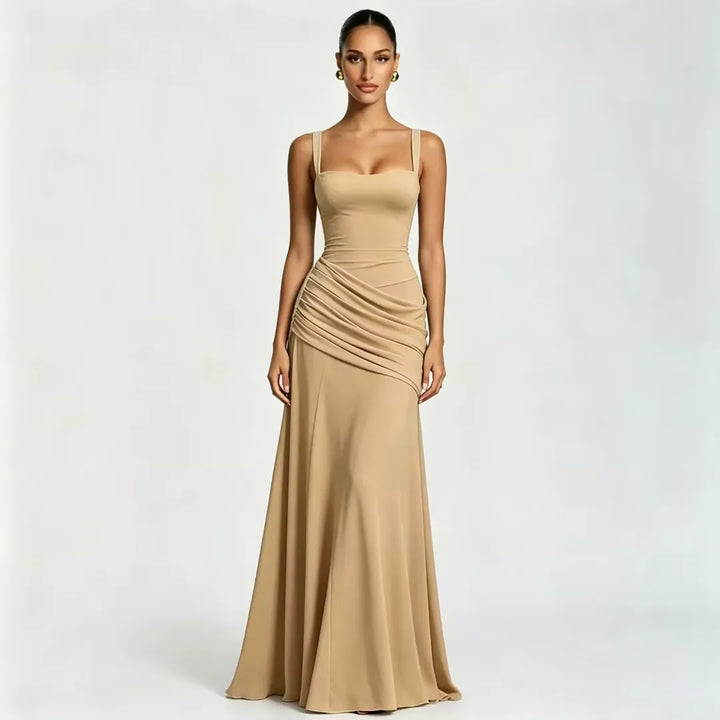Enie | Draped Square-Neck Maxi Dress - 