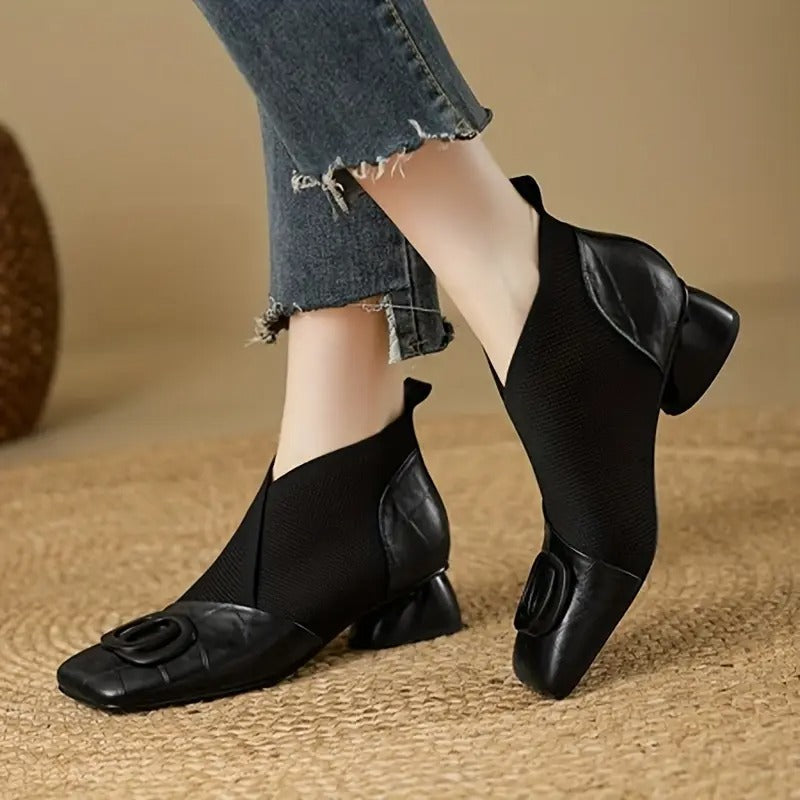 Mylaa Square Toe Low Heel - Black