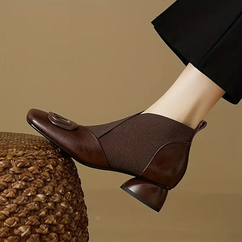 Mylaa Square Toe Low Heel - Brown