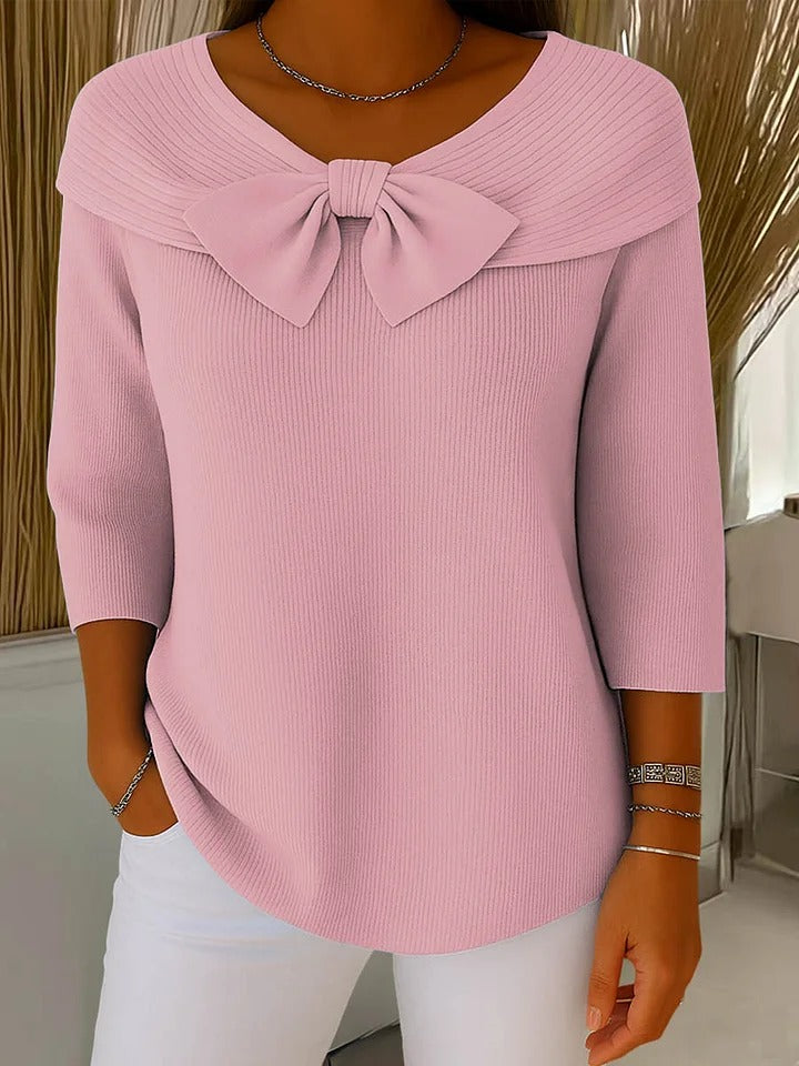 Tivella | Bow Collar Sweater - Khaki