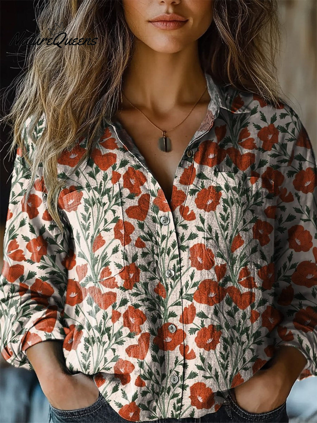 Oxenholme | Poppy Stampa Long Sleeve Blouse